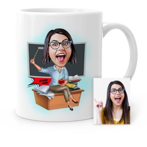 Kişiye Özel Bayan Öğretmen Karikatür Beyaz Kupa Bardak