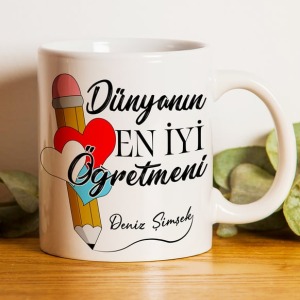 Öğretmenler Günü Kişiye Özel Kalem Tasarımlı Kupa